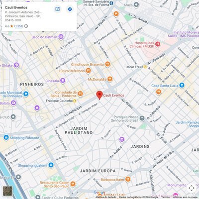Mapa com a localização do Caulí, na Rua Joaquim Antunes, 248, em Pinheiros